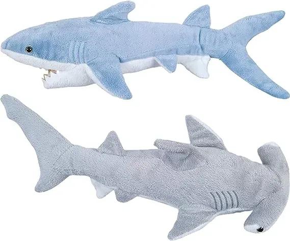 Pack of 2 Large Mako & Hammerhead Plush Shark Toys 14"